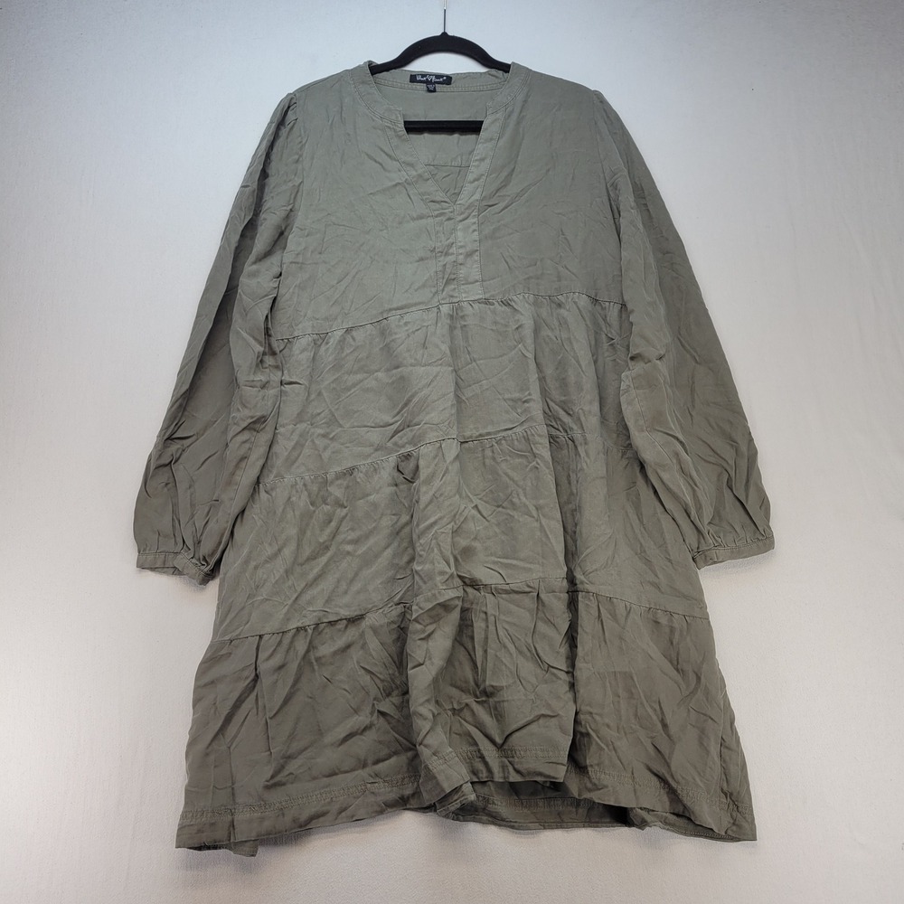 Velvet Heart Dress Womens XL Olive Green Boho Tiered Layered Long Sleeve V-Neck